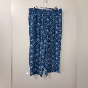 NYCC Blue Floral Pull On Cropped Pants Boho Peasant Casual 1X